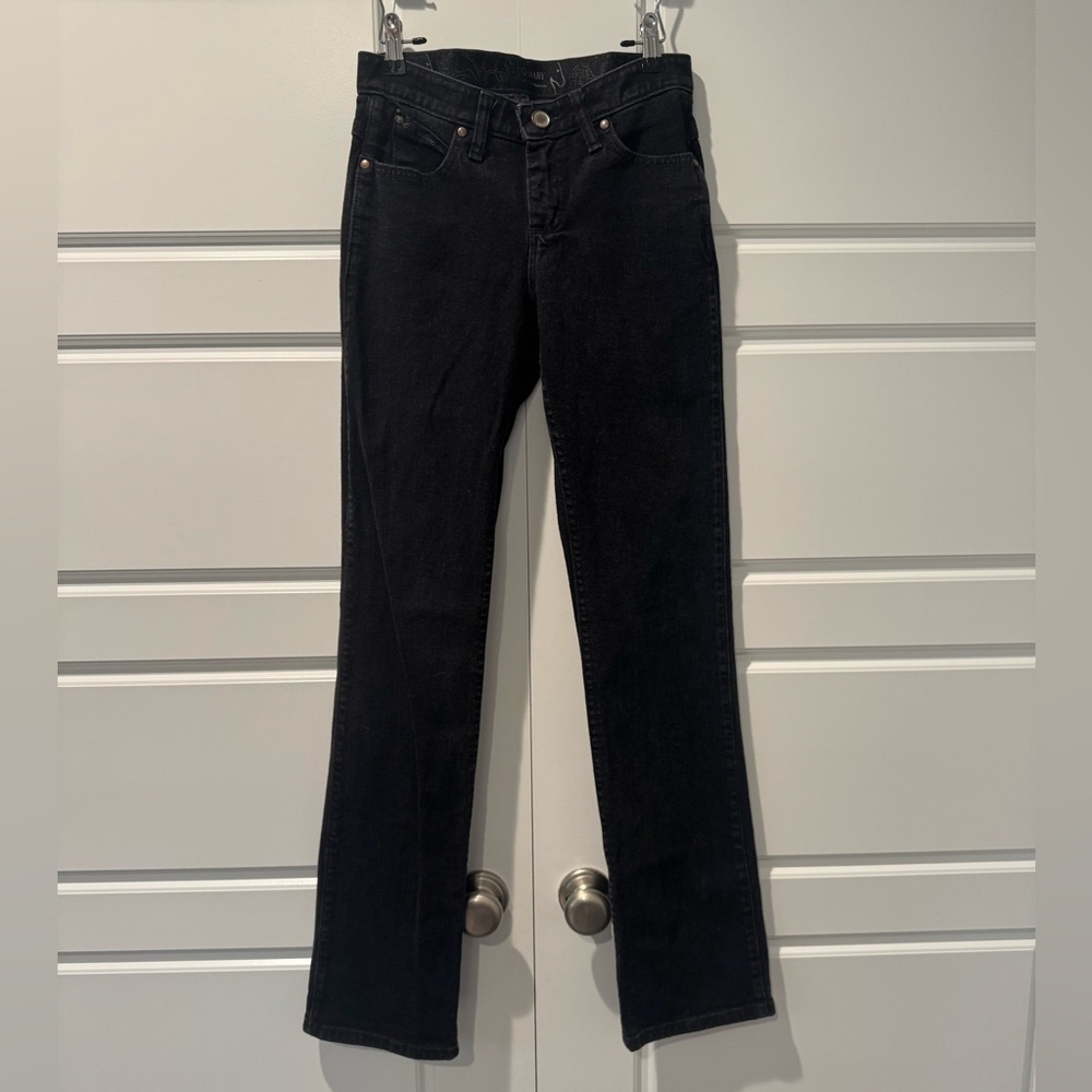 Wranglers Women's Q-Baby Jean #WRQ20BL-C Black Straight Leg Mid Rise 1/2 - 34